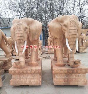 动物石雕大象 晚霞红大象雕塑
