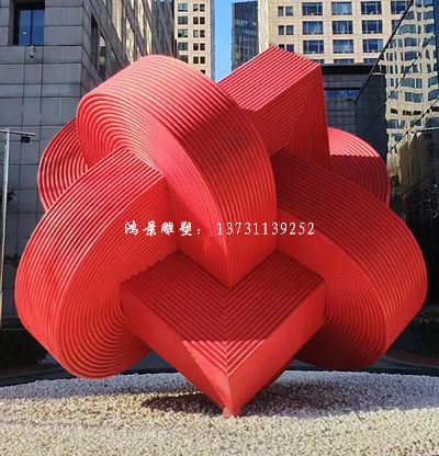 不锈钢红色中国结雕塑，小区团结标志实物